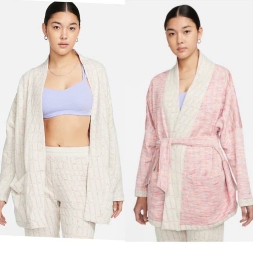 Nike Womens Therma Fit Yoga Reversible Robe Kimono Jacket Cardigan Pink Beige 3X